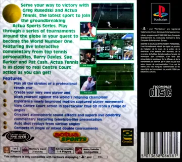 Actua Tennis (EU) box cover back